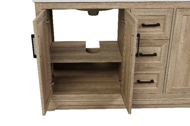 Retford 60" Light Wood Double Sink Bathroom Vanity with Carrara White Engineered Stone Top Horizon Tile