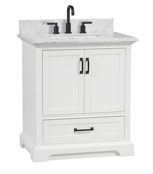 Rhoda 30" White Vanity Set with Authentic Italian Carrara Marble Top Horizon Tile