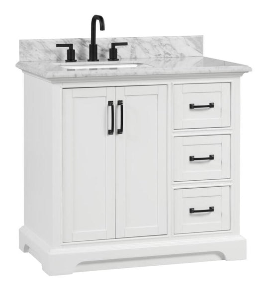 Rhoda 36" White Vanity Set with Authentic Italian Carrara Marble Top Horizon Tile
