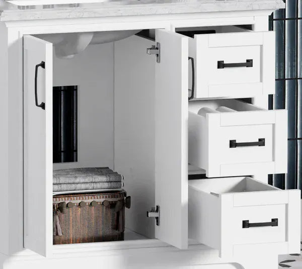 OasisTile VeraLuxe 36" White Vanity Set with Authentic Italian Carrara Marble Top Horizon Tile