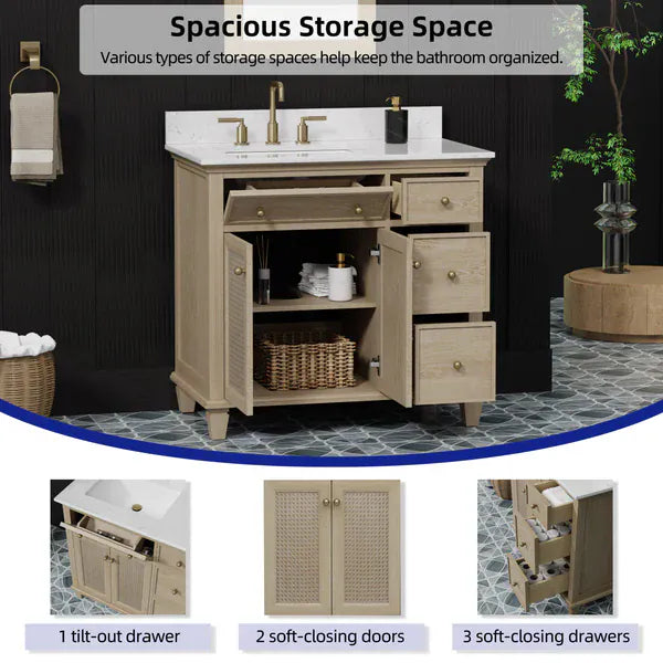 OasisTile Havenza 36" Vanity Set with Carrara White Quartz Top Horizon Tile