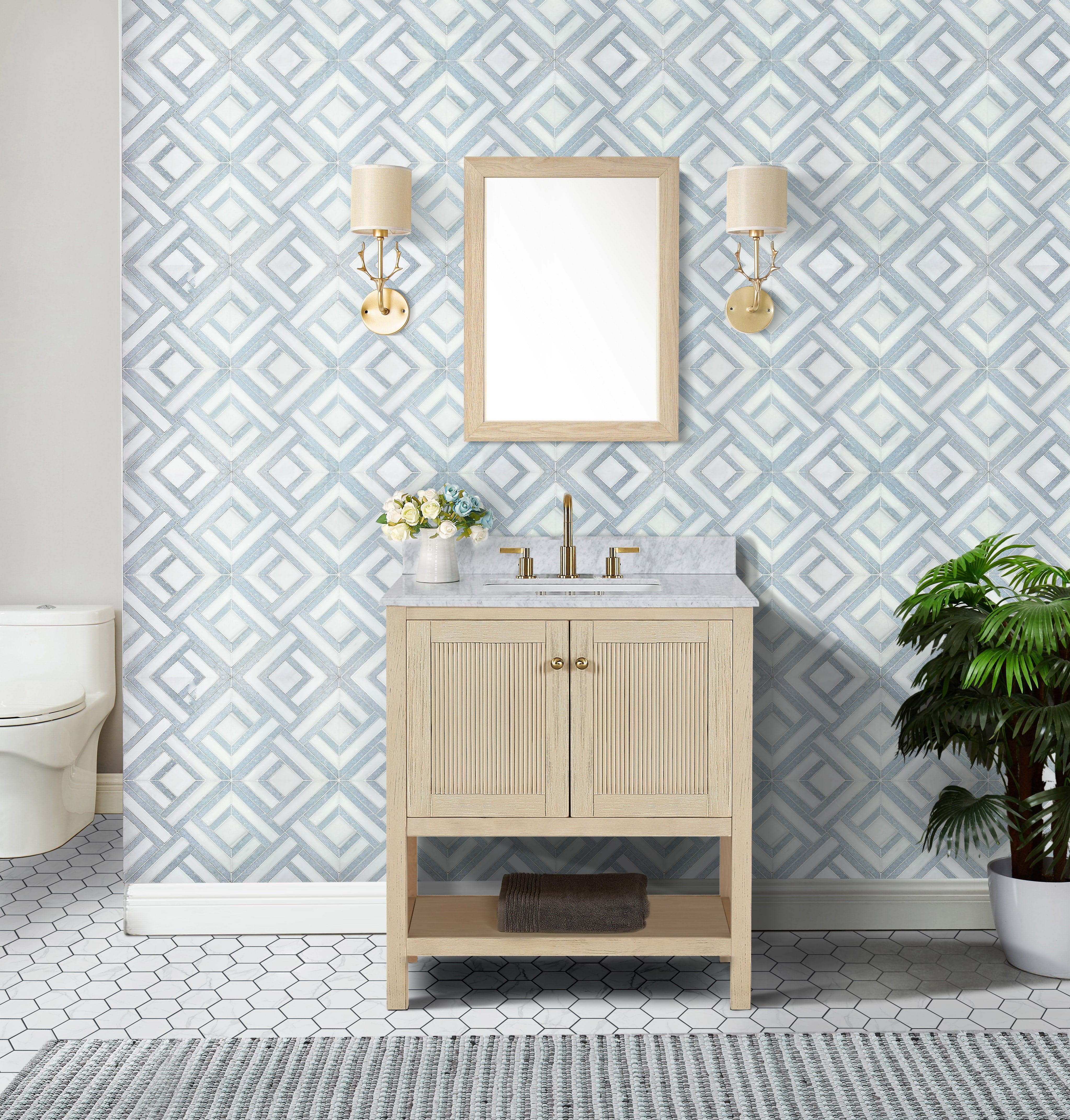 Salem 30" Single Vanity with Carrara White Marble Top Horizon Tile