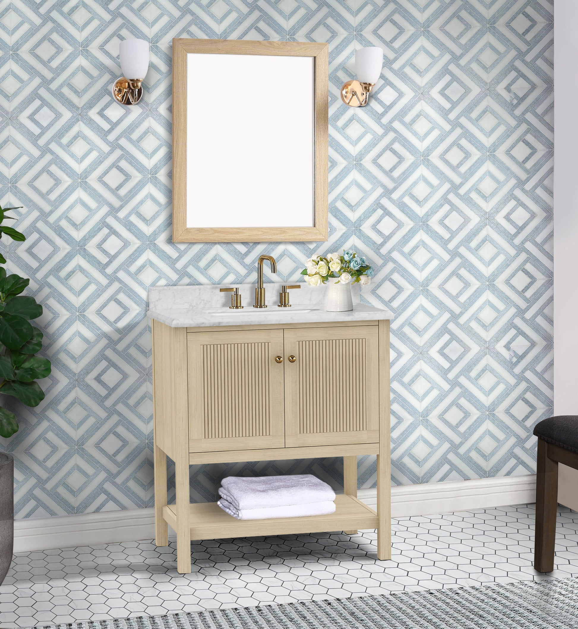 Salem 30" Single Vanity with Carrara White Marble Top Horizon Tile