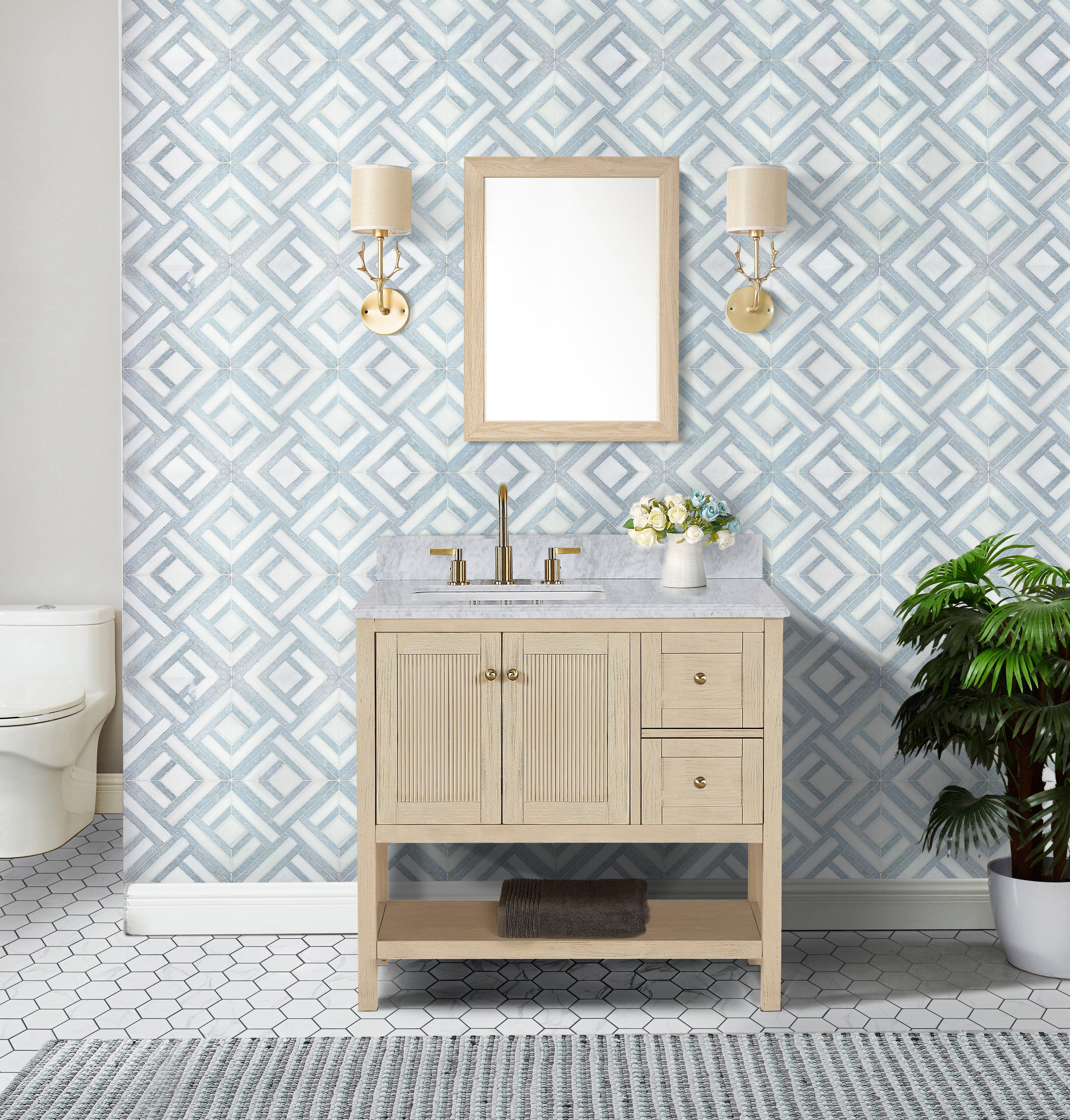 Salem 36" Single Vanity with Carrara White Marble Top Horizon Tile