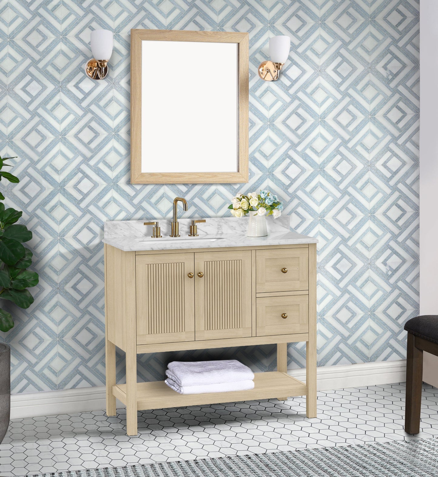 Salem 36" Single Vanity with Carrara White Marble Top Horizon Tile