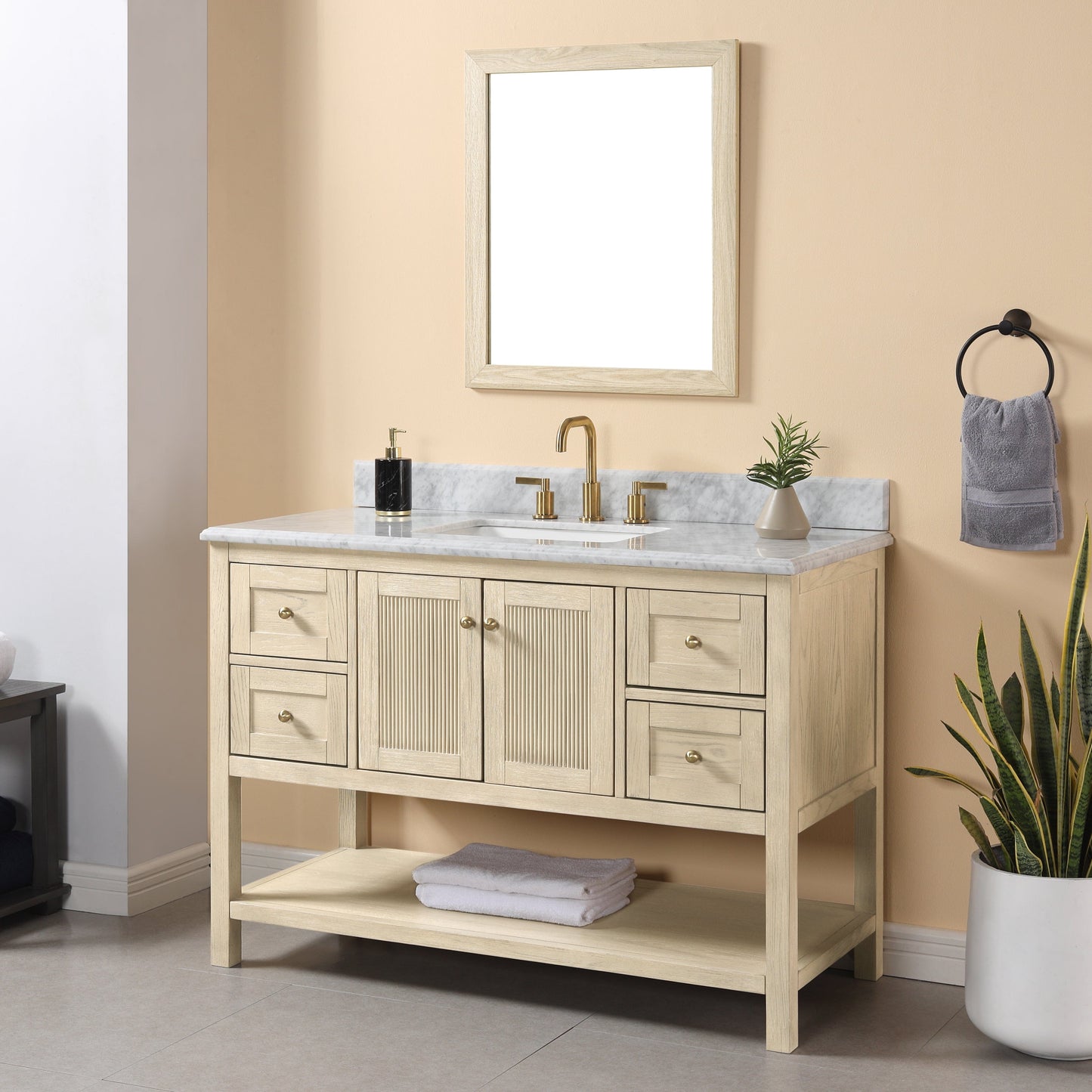 Salem 48" Double Vanity with Carrara White Marble Top Horizon Tile