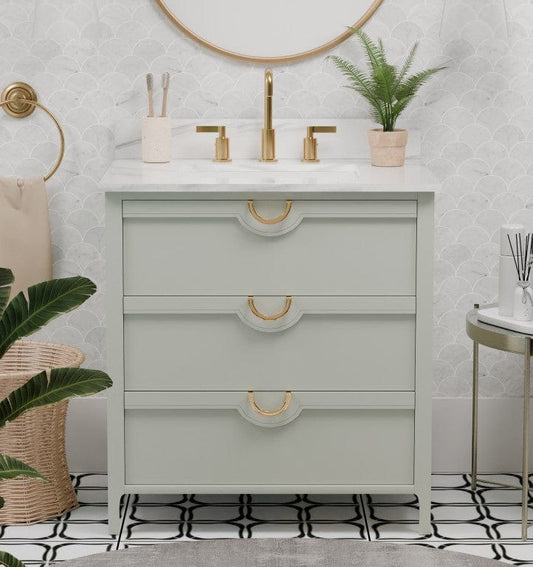 Yulan 30.5" Vanity Combo Green With White Quartz Top Horizon Tile