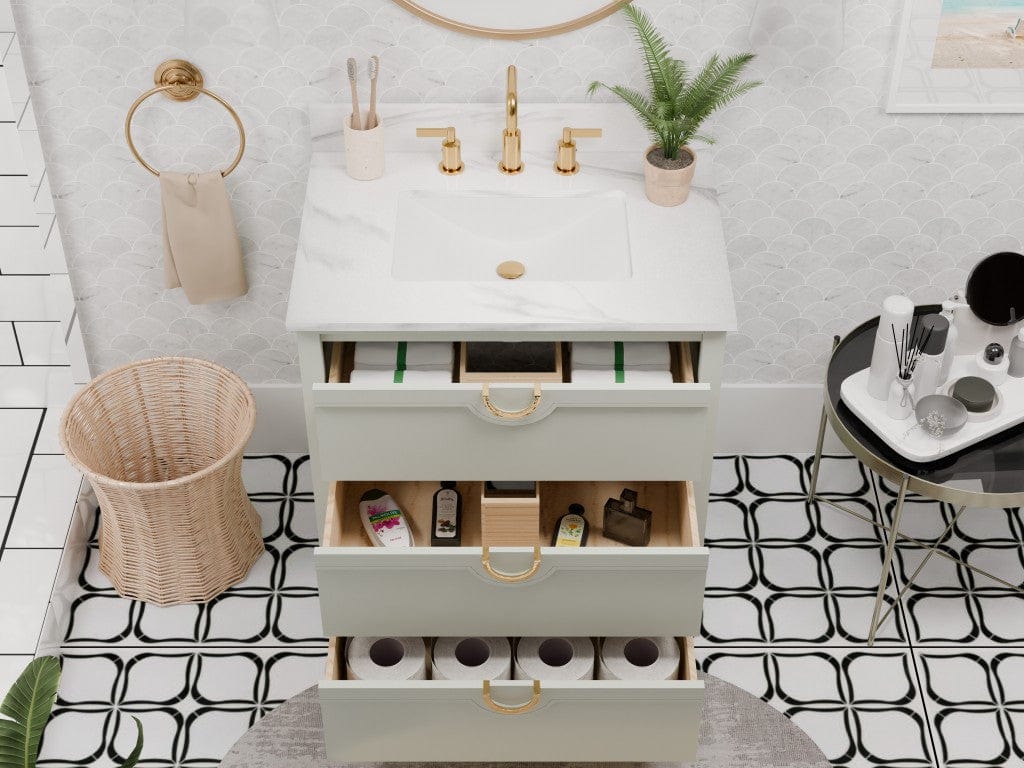 Yulan 30.5" Vanity Combo Green With White Quartz Top Horizon Tile