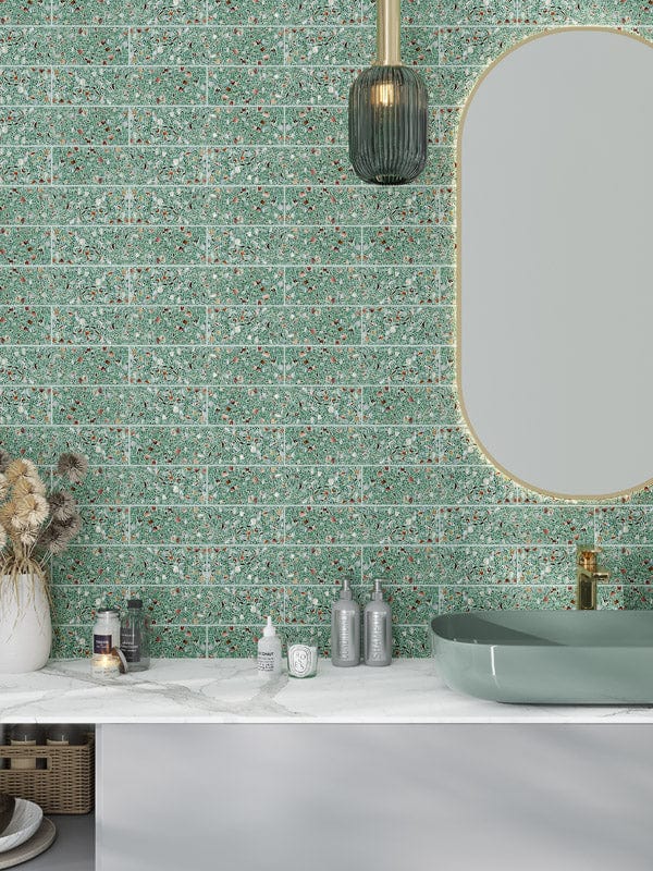 Aquaterra Green Brick Terrazzo and Shell Polished Tile Matrix Mosaics