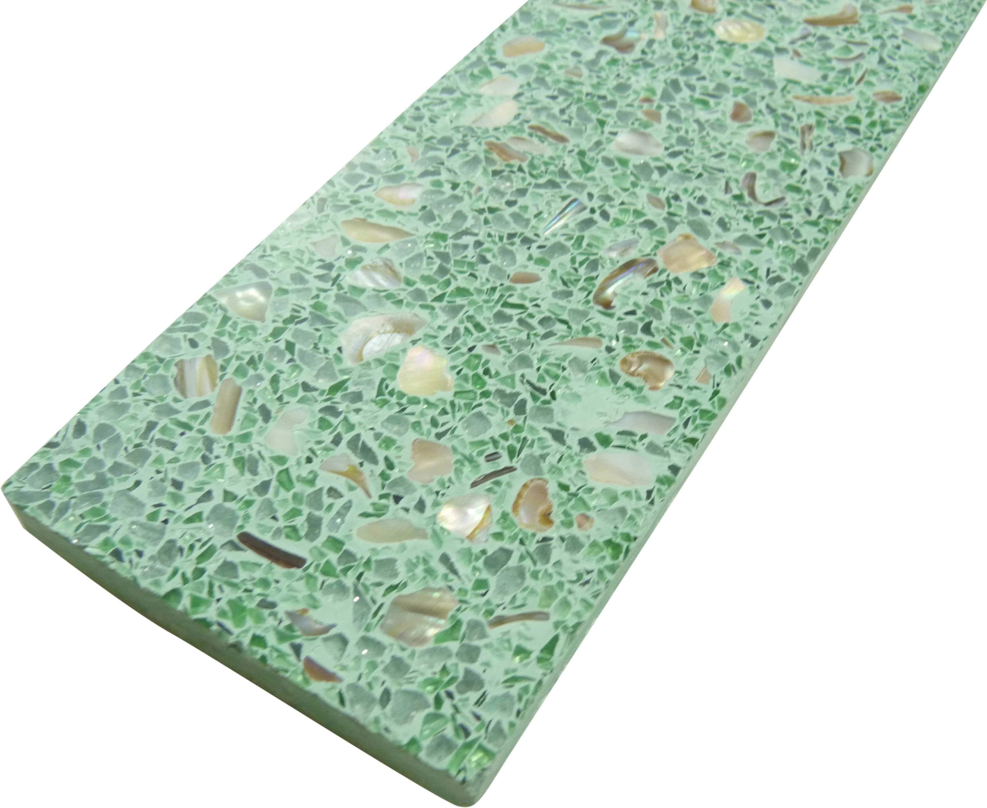 Aquaterra Green Brick Terrazzo and Shell Polished Tile Matrix Mosaics