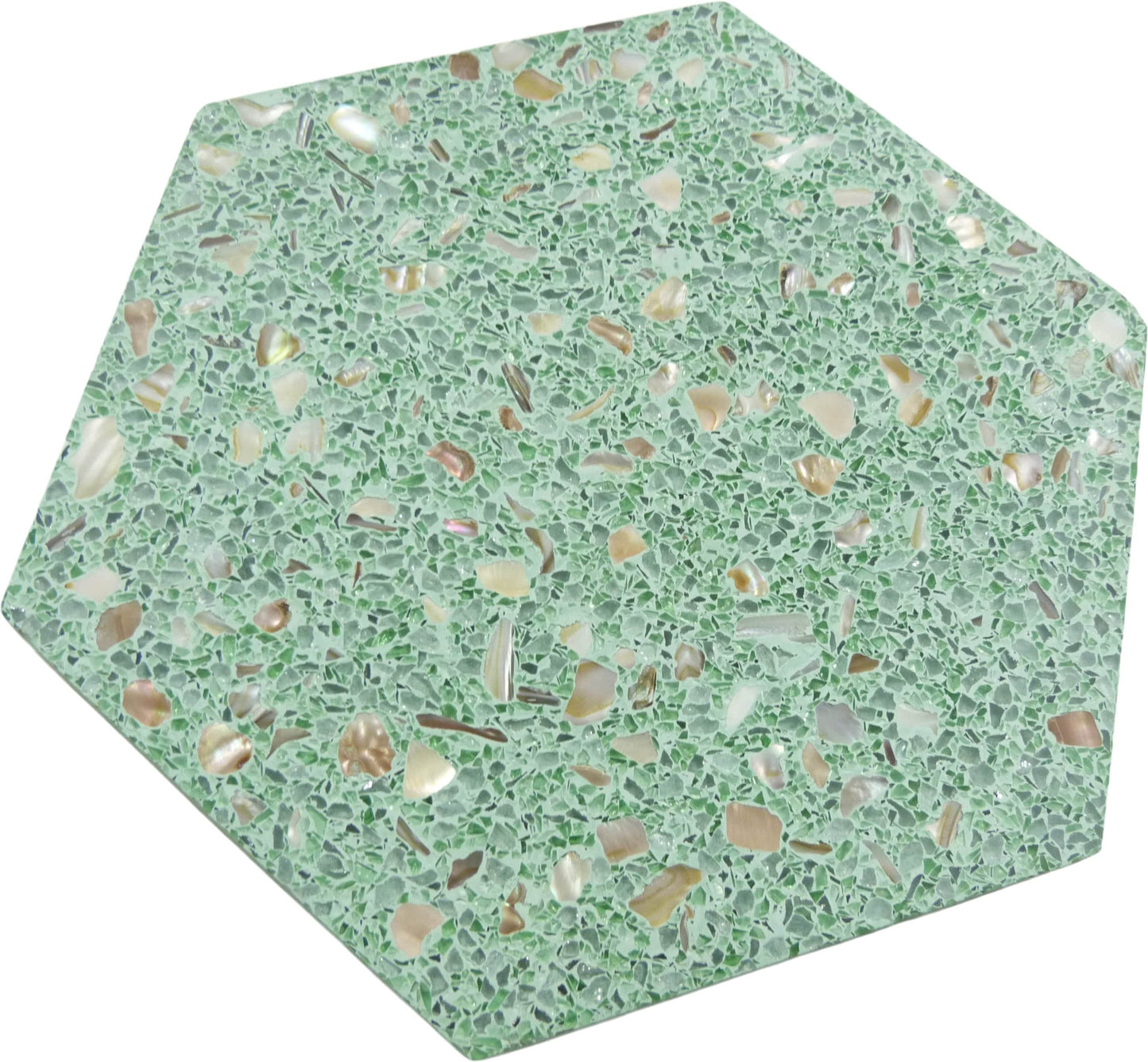 Aquaterra Green Hex Terrazzo and Shell Polished Tile Matrix Mosaics