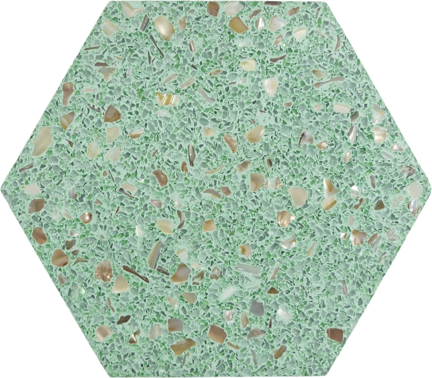 Aquaterra Green Hex Terrazzo and Shell Polished Tile Matrix Mosaics