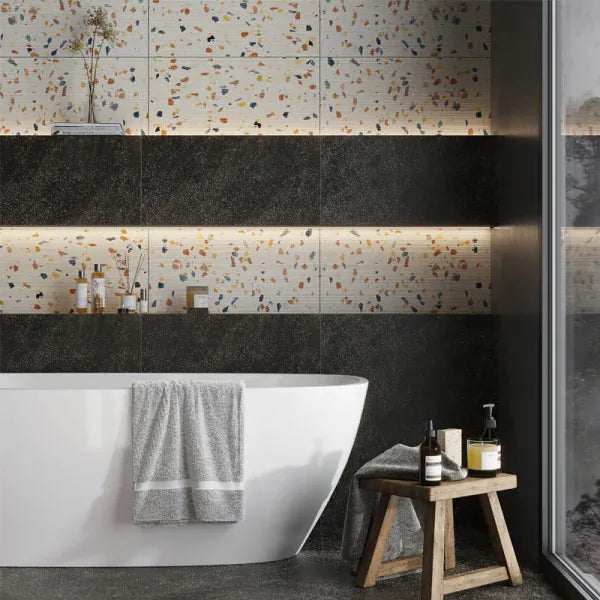 Terrazzo Arela Multi Beige 12x24 Textured Tile Matrix Mosaics