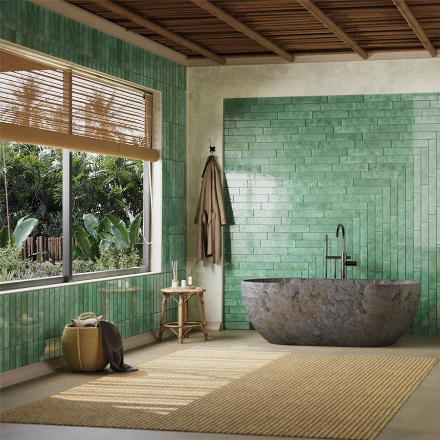 Menorca Lake Green 2.5x13 Glossy Ceramic Tile Merola