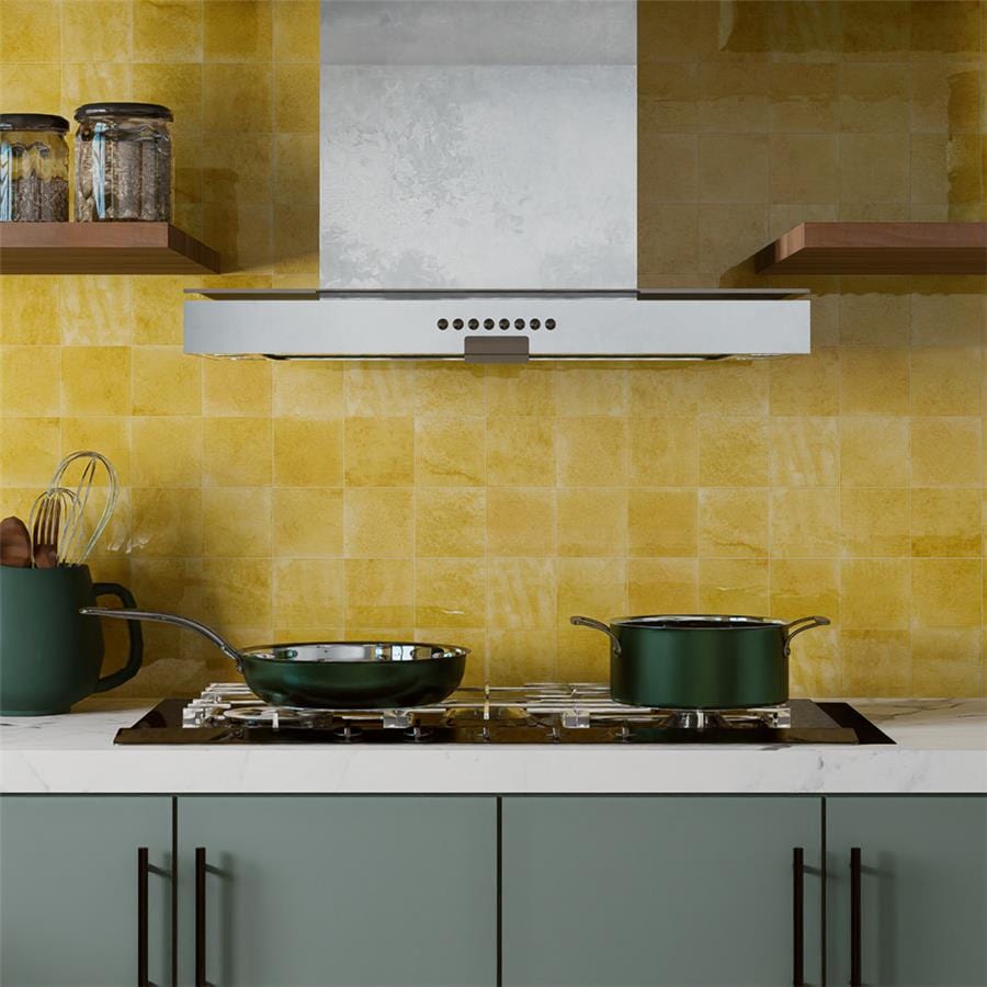 Menorca Lemon Yellow 4x4 Glossy Ceramic Tile Merola
