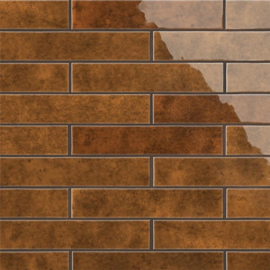 Menorca Rust Brown 2.5x13 Glossy Ceramic Tile Merola