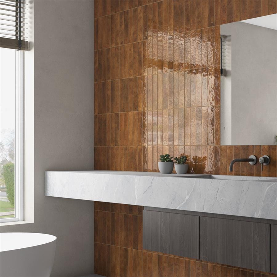 Menorca Rust Brown 2.5x13 Glossy Ceramic Tile Merola