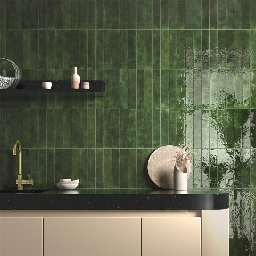 Menorca Tourmaline Green 2.5x13 Glossy Ceramic Tile Merola