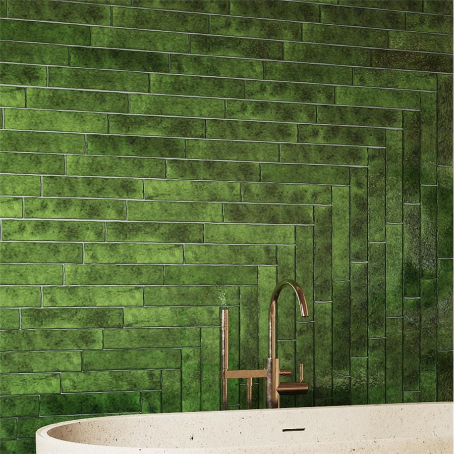 Menorca Tourmaline Green 2.5x13 Glossy Ceramic Tile Merola