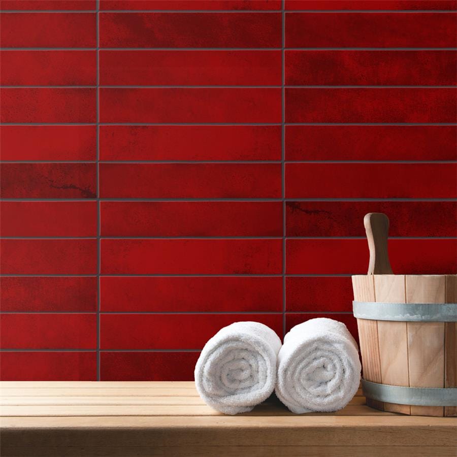 Menorca Volcano Red 2.5x13 Glossy Ceramic Tile Merola