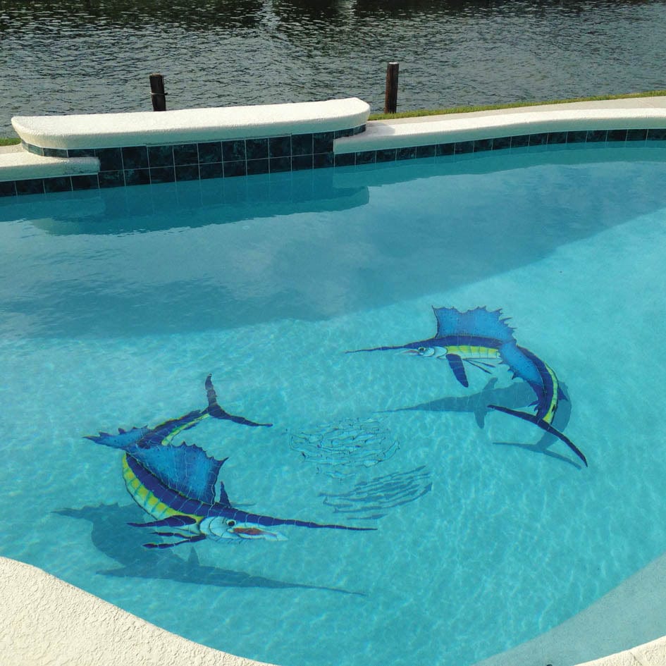 Bait Ball with Shadow Ceramic Mosaics Pool Tile Ocean Pool Mosaics