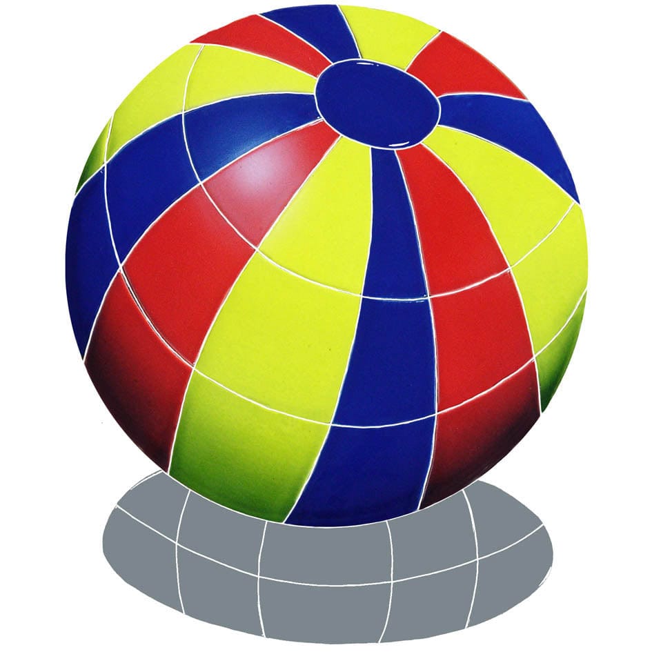 Beach Ball with Shadow 14" Multi Color Ceramic Mosaics Pool Tile Ocean Pool Mosaics