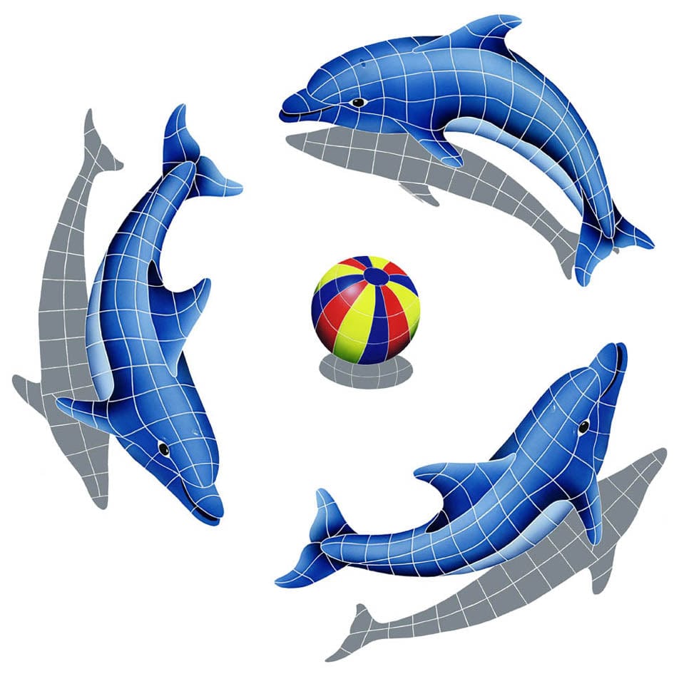Dolphin Group Multicolor w/ Shadow 67x67 Ceramic Mosaics Pool Tile Ocean Pool Mosaics