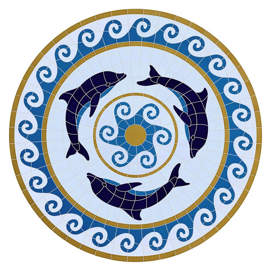 Dolphin Medallion 48x48 Ceramic Mosaics Pool Tile Ocean Pool Mosaics