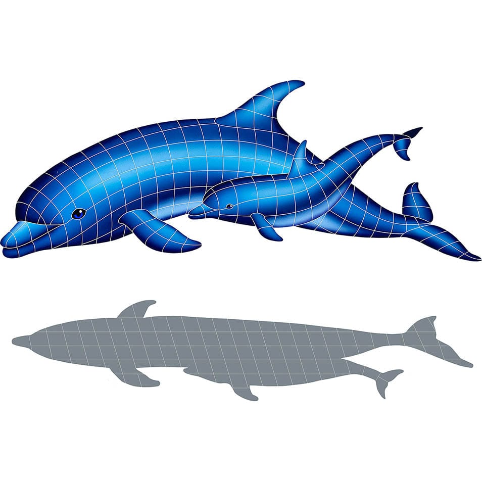 Dolphin Pair with Shadow Ceramic Mosaics Pool Tile Ocean Pool Mosaics