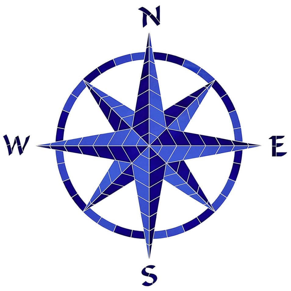 Eight Point Compass 42x41 Ceramic Mosaics Pool Tile Ocean Pool Mosaics