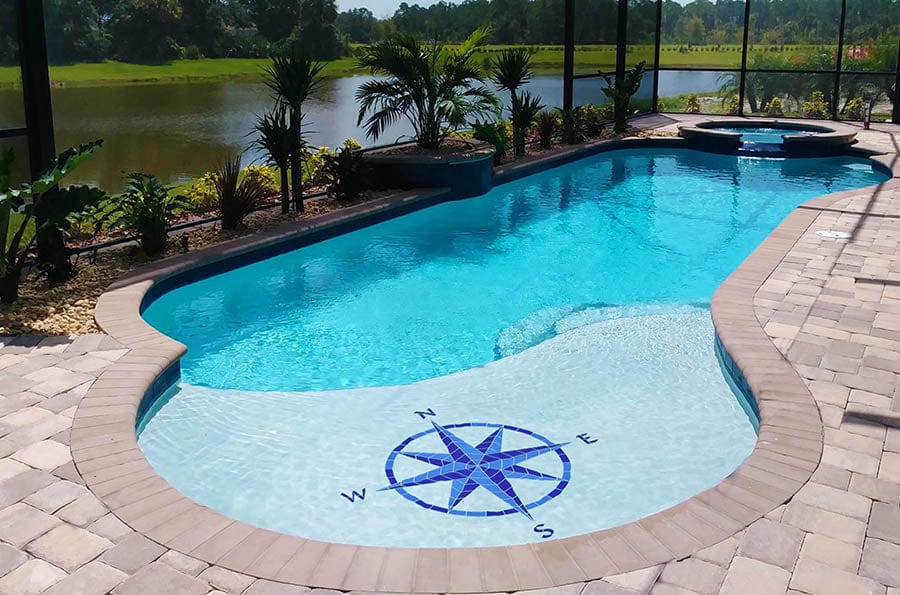 Eight Point Compass 42x41 Ceramic Mosaics Pool Tile Ocean Pool Mosaics