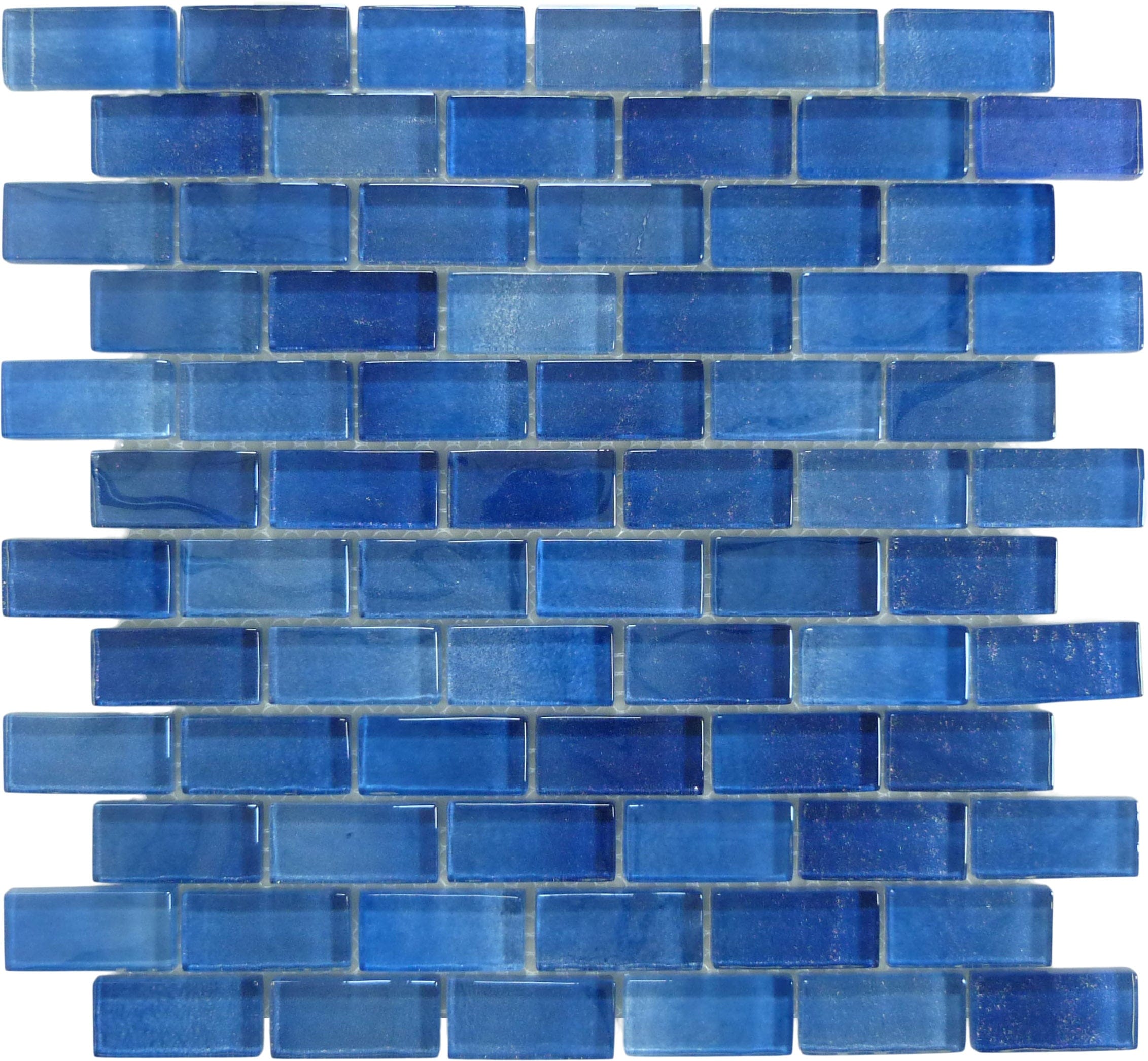 Gulf Stream Blue 1x2 Offset Glass Tile Ocean Pool Mosaics