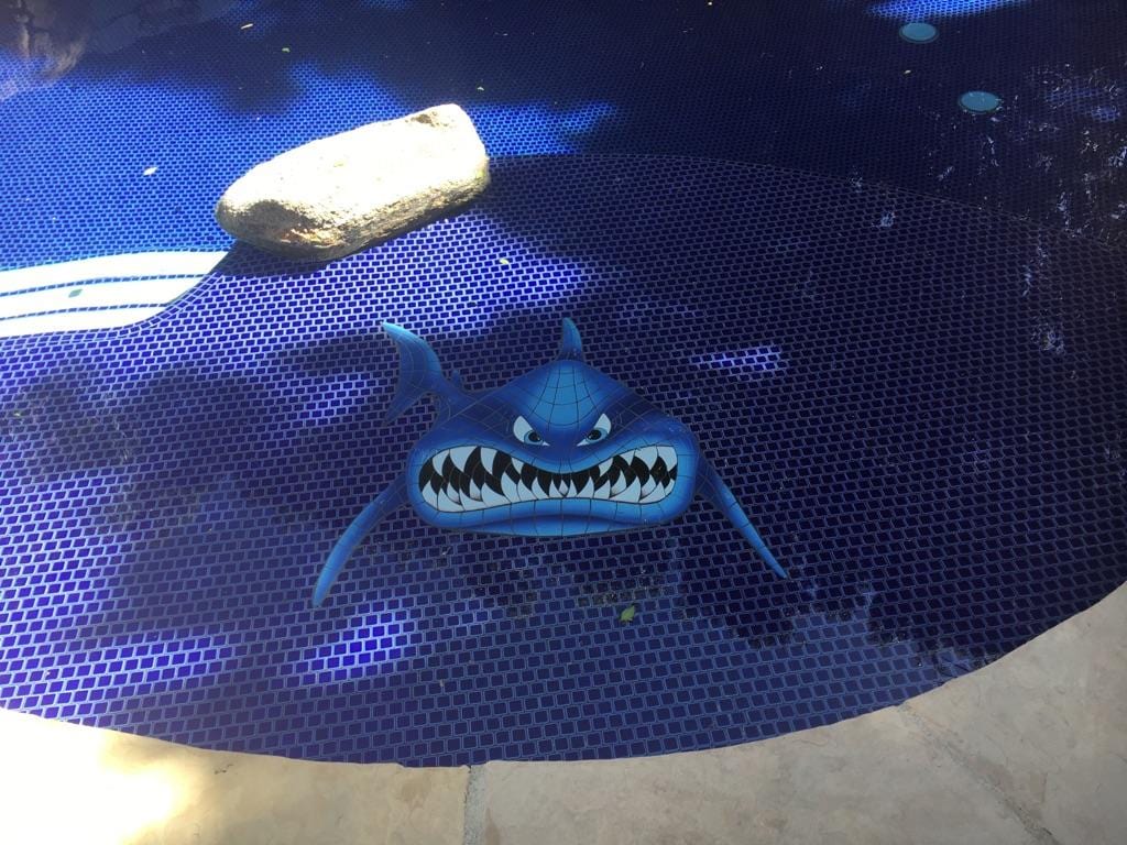 In Your Face Shark 38x42 Porcelain Mosaics Pool Tile Ocean Pool Mosaics