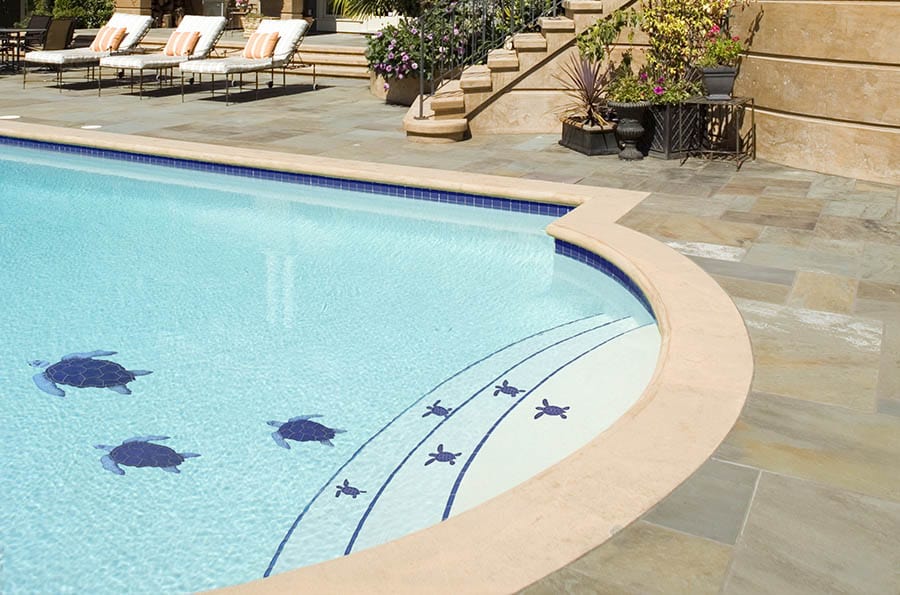 Loggerhead Turtle 6" Blue Porcelain Mosaics Pool Tile Ocean Pool Mosaics
