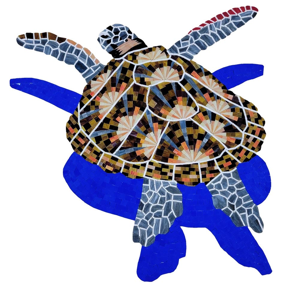 Loggerhead Turtle Large with Shadow 28x29 Glass Mosaics Pool Tile Ocean Pool Mosaics