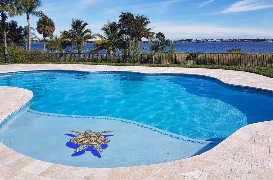 Loggerhead Turtle Large with Shadow 36x38 Glass Mosaics Pool Tile Ocean Pool Mosaics