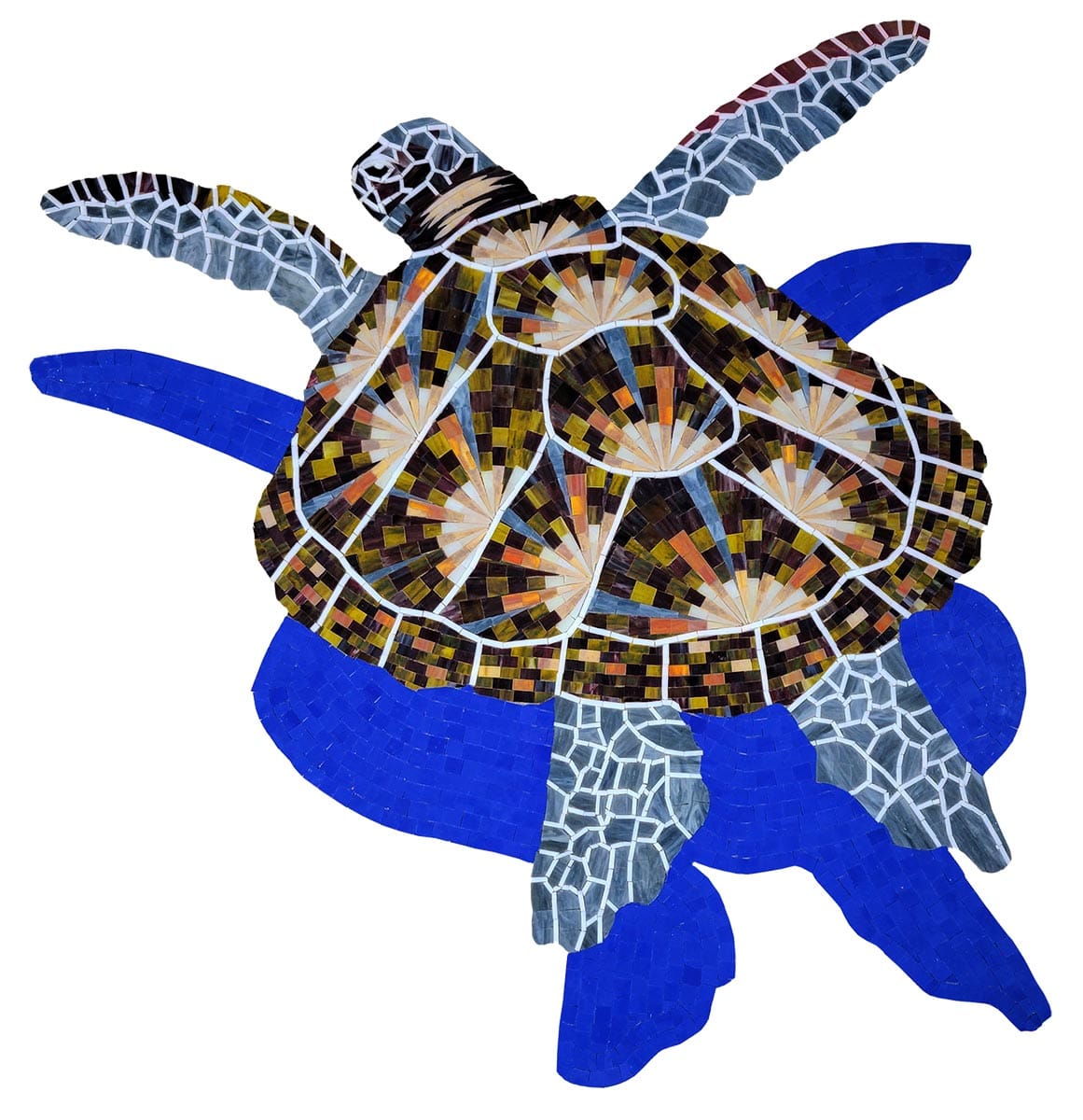 Loggerhead Turtle Large with Shadow 36x38 Glass Mosaics Pool Tile Ocean Pool Mosaics