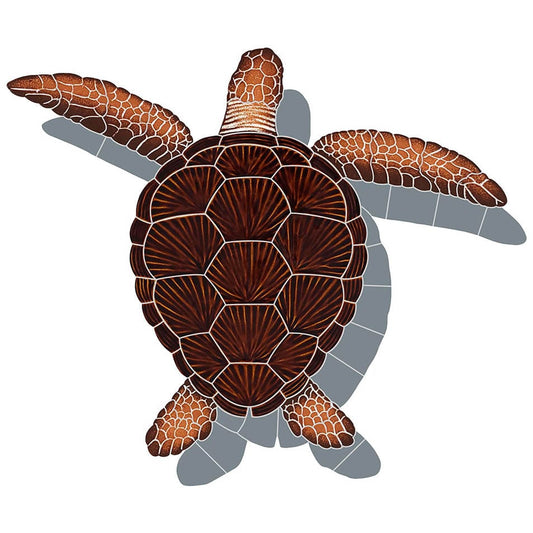 Loggerhead Turtle with Shadow Brown 21x26 Porcelain Mosaics Pool Tile Ocean Pool Mosaics