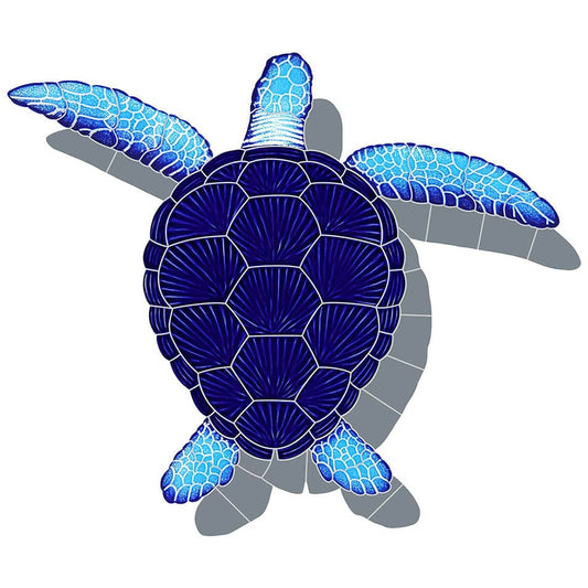 Loggerhead Turtle with Shadow Blue 21x26 Porcelain Mosaics Pool Tile Ocean Pool Mosaics