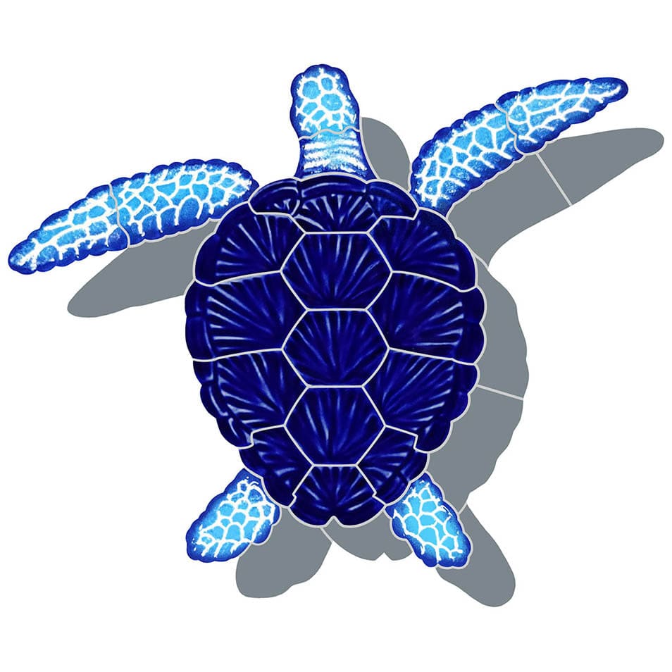 Loggerhead Turtle with Shadow Blue 9x10 Porcelain Mosaics Pool Tile Ocean Pool Mosaics