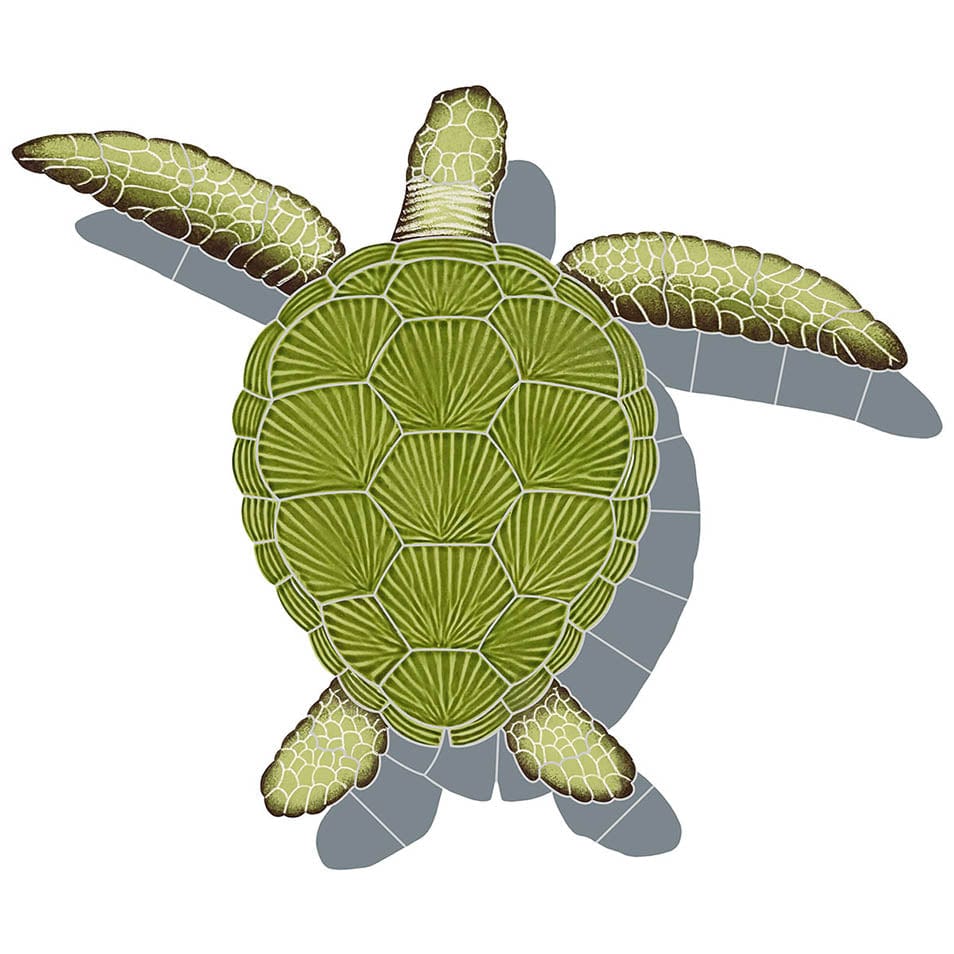 Loggerhead Turtle with Shadow Green 21x26 Porcelain Mosaics Pool Tile Ocean Pool Mosaics