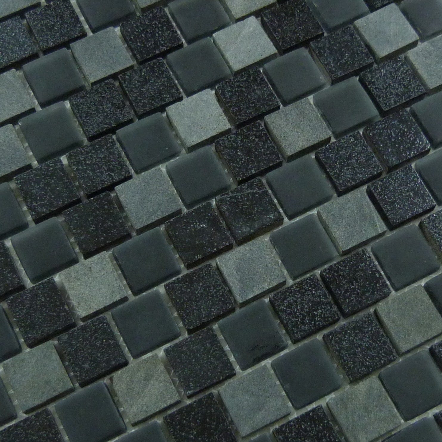 Lunar Black Gray Blend 1x1 Glass and Stone Tile Ocean Pool Mosaics