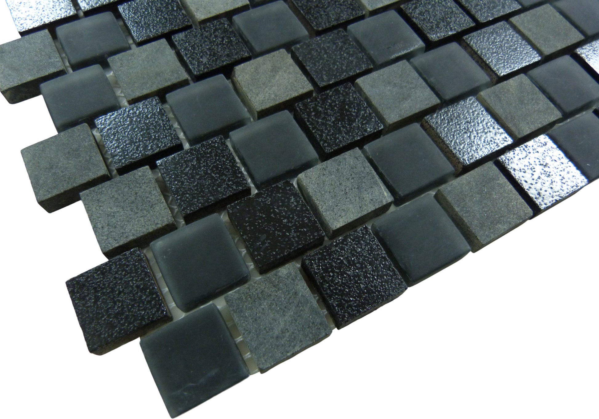 Lunar Black Gray Blend 1x1 Glass and Stone Tile Ocean Pool Mosaics