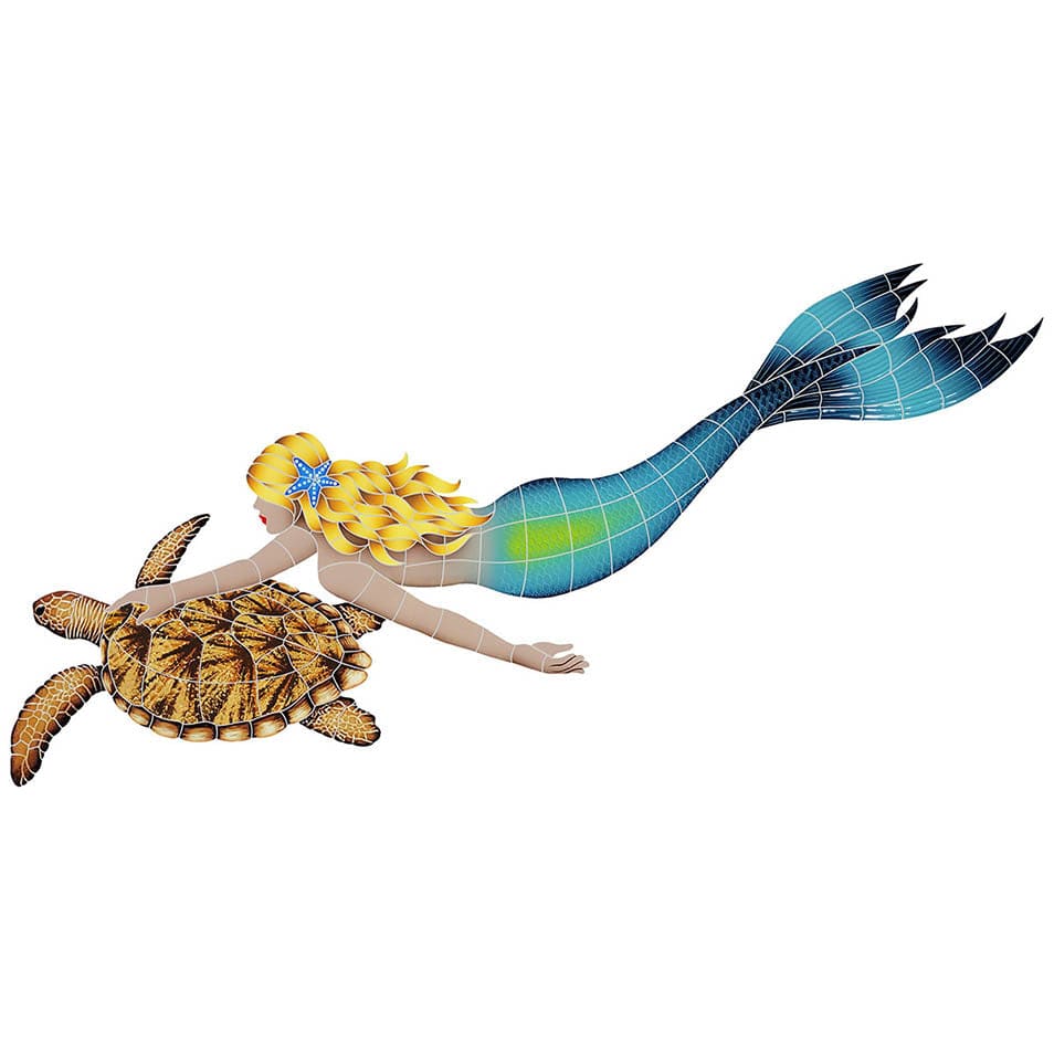 Mermaid with Turtle 30x60 Porcelain Mosaics Pool Tile Ocean Pool Mosaics