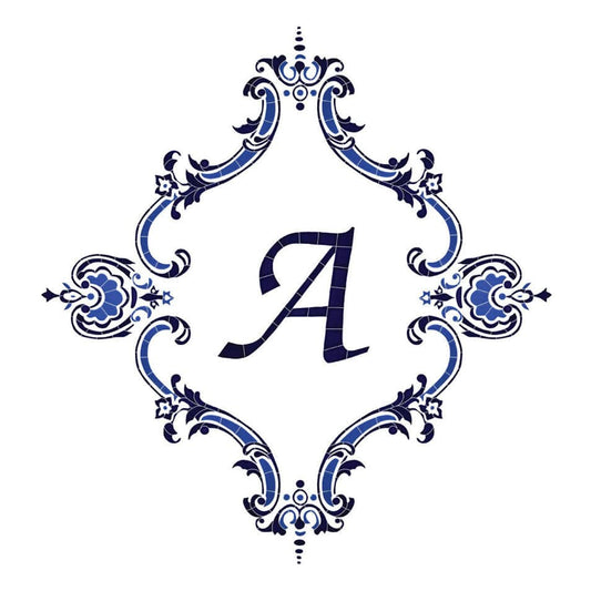 Monogram Medallion Personalized Blue 56x60 Porcelain Mosaics Pool Tile Ocean Pool Mosaics
