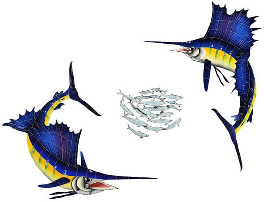Sailfish Group 36x49 Porcelain Mosaics Pool Tile Ocean Pool Mosaics