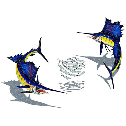 Sailfish Group with Shadow 41x51 Porcelain Mosaics Pool Tile Ocean Pool Mosaics