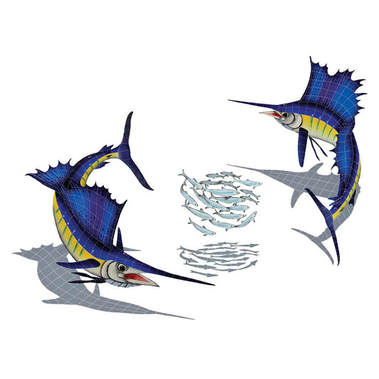 Sailfish Group with Shadow 74x95 Porcelain Mosaics Pool Tile Ocean Pool Mosaics