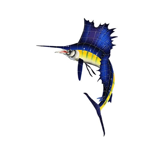 Sailfish Left 33x23 Porcelain Mosaics Pool Tile Ocean Pool Mosaics