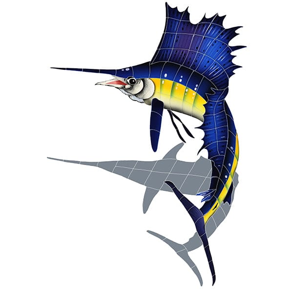 Sailfish Left with Shadow 33x23 Porcelain Mosaics Pool Tile Ocean Pool Mosaics